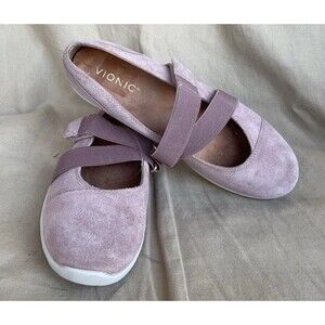 Vionic Shelby Soft PinkSuede Leather Mary Jane Shoes Flats Women sz 9.5 Comfy